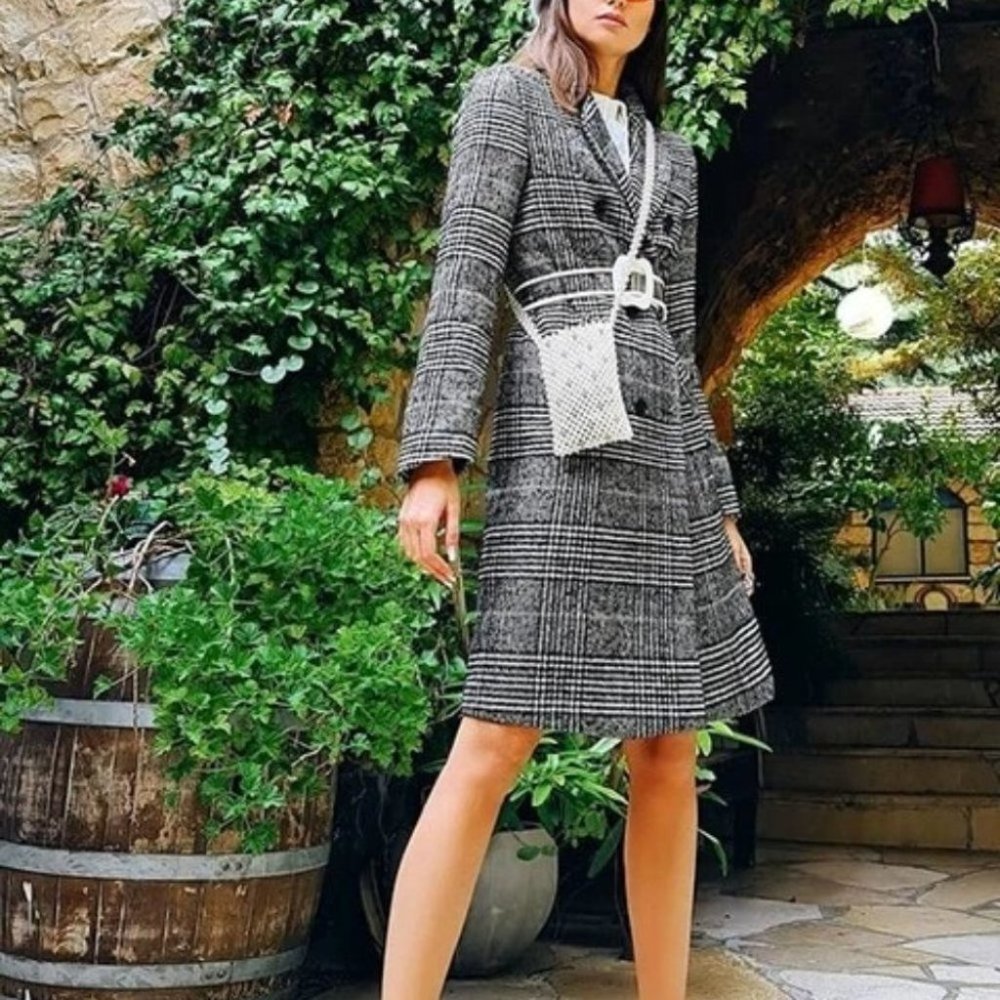 plaid Print Double Breasted Pea Overcoat jacket fall/winter - Picture 2 of 15